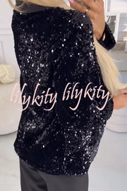 Fashion Sequin Lapel Long Sleeve Casual Blazer