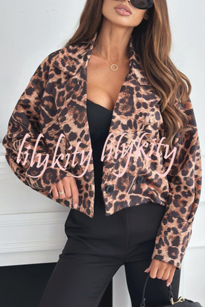 Leopard Print Long Sleeve Short Loose Casual Jacket