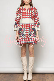Unique Print V-Neck Loose Holiday Mini Dress