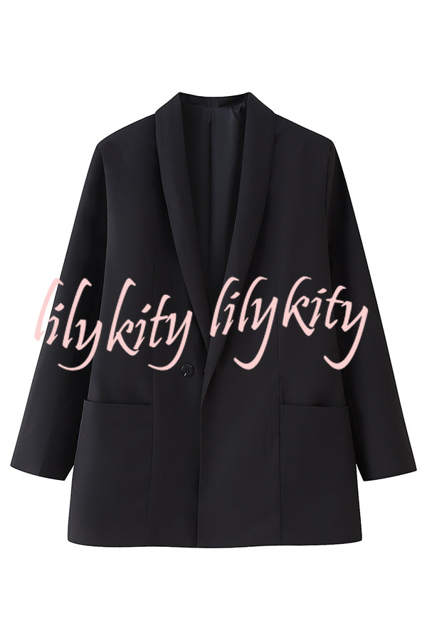 Solid Color Lapel Long Sleeve Casual Pocket Long Blazer