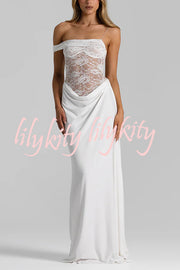 Sexy See-Through Lace Suspender Slim Slit Maxi Dress