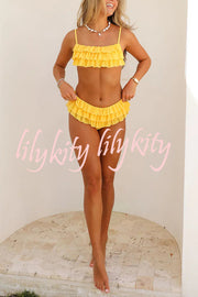 Sweet Summer Mood Tiered Ruffle Design Stretch Bikini Swimsuit