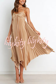 Solid Color Sexy Suspender Pleated Irregular Midi Dress