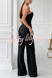 Tuxedo-style Off Shoulder Pocket Wide Leg Formal Jumpsuit