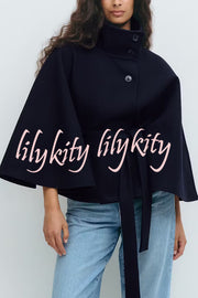 Fashionable Stand Collar Button Waist Tie Loose Cape