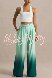Enya Ombre Print Elastic Waist Pocketed Wide Leg Pants