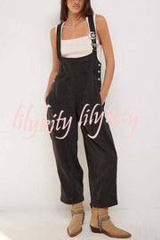 Fashionable Casual Side Pocket Button Loose Denim Overalls