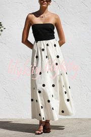 Polka Dot Print Off-shoulder Contrast Color Maxi Dress