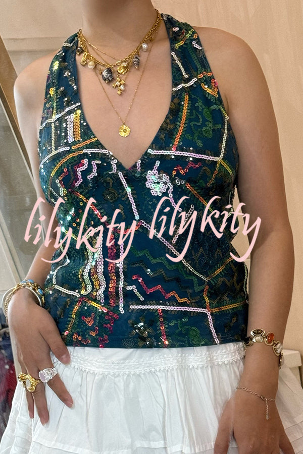 Fashion Sequined Casual V-neck Backless Slim Vest