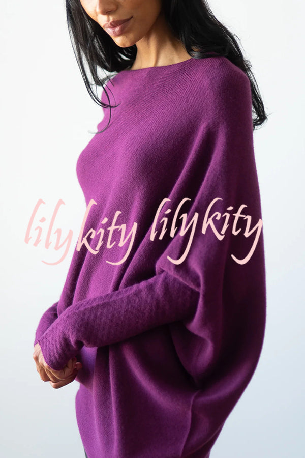 Solid Color Round Neck Long Sleeve Loose Knitted Sweater