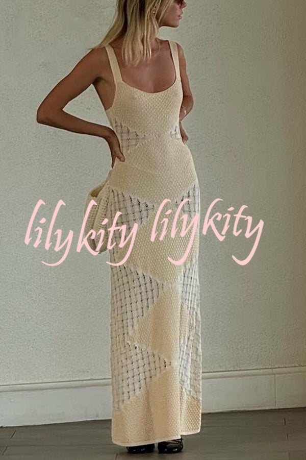 Knitted Sexy Backless Argyle Pattern Slim Fit Maxi Dress