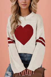 Fashionable Heart-shaped Jacquard Long-sleeved Loose Knit Sweater