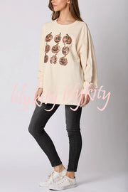 Halloween Pumpkin Sequin Loose Casual Sweatshirt