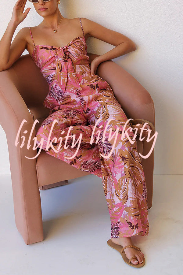 Botanical Print Strappy Resort Style Wide-leg Pants Jumpsuit