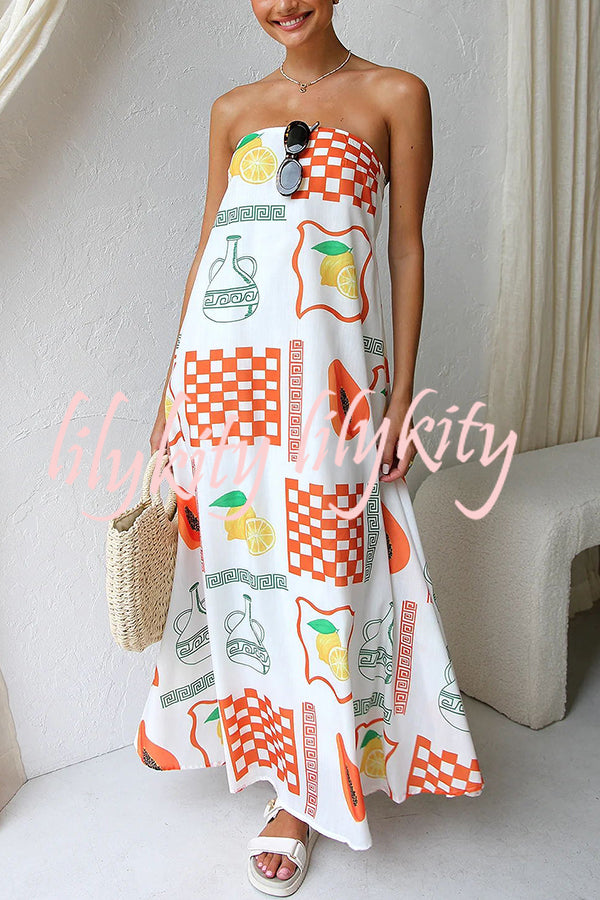 Sandy Silhouette Unique Print Strapless A-line Maxi Dress