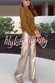 Ceyvan Metallic Fabric High-waist Pocket Straight Leg Stretch Pants