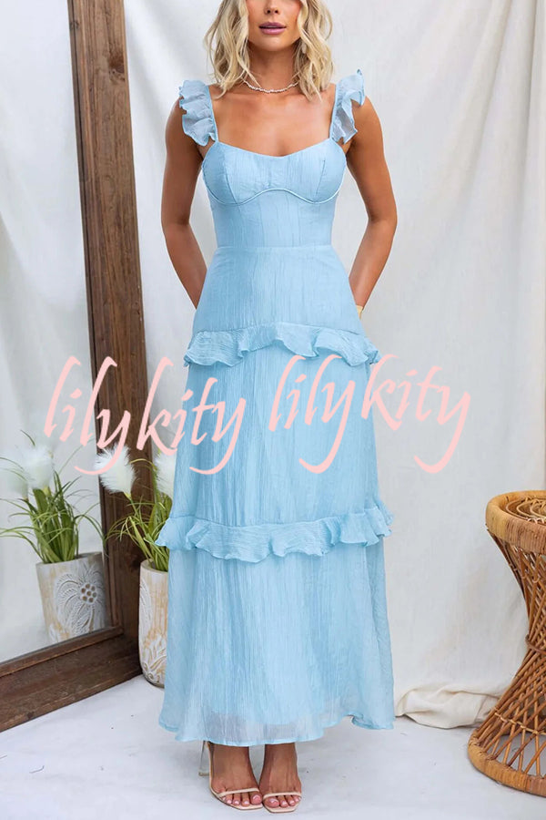 Solid Color Halter Backless Tie Elegant Ruffle Maxi Dress