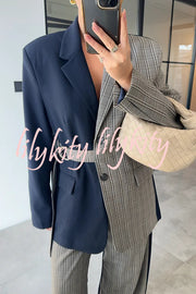 Nayla Plaid Contrast Color Belted Long Sleeve Lapel Blazer and Pocketed Wide Leg Pants Set
