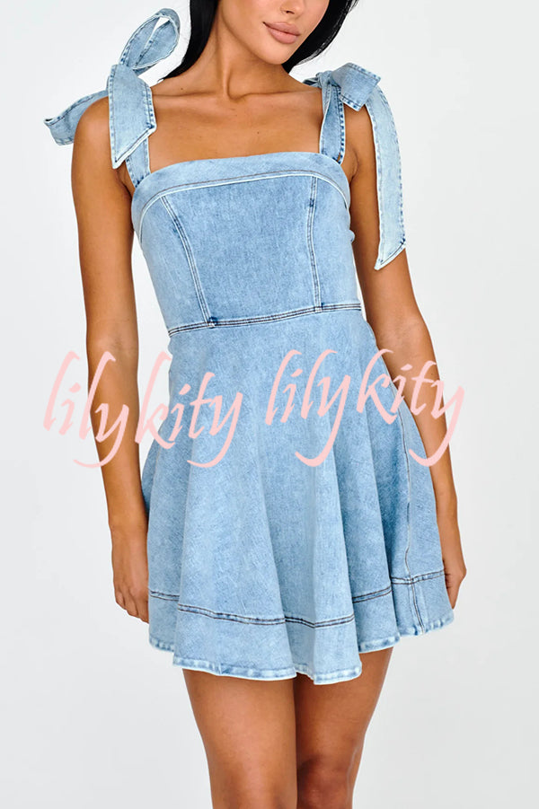 Stylish Lace-up Backless Stretch-fitting Denim Mini Dress