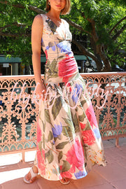 Floral Print Sleeveless V-neck Fitted Maxi Dress