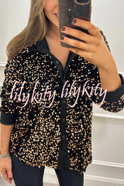 Fashion Velvet Sequined Loose Casual Long-sleeved Shirt