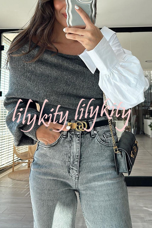 Stylish Patchwork Contrasting Long-sleeved V-neck Casual Sweater