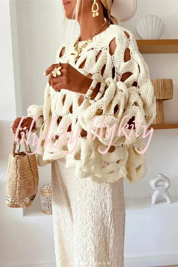 Solid Color Casual Hollow Long-sleeved Holiday Knitted Sweater