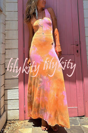Summer Adventures Tie-dye Print Back Lace-up Stretch Maxi Dress