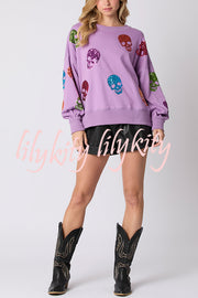 Halloween Skull Sequin Loose Casual Sweatshirt