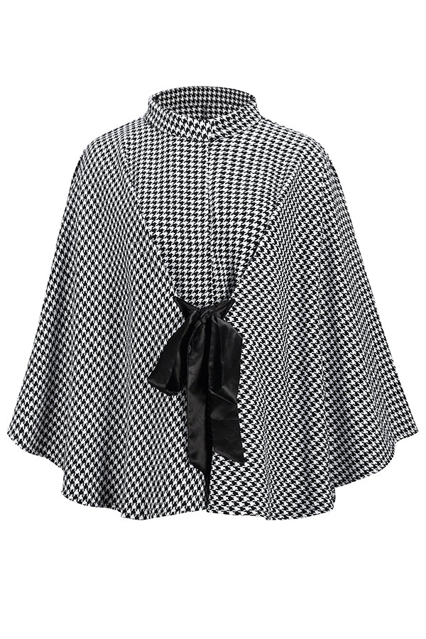 Stylish Houndstooth Loose Lace-up Cape