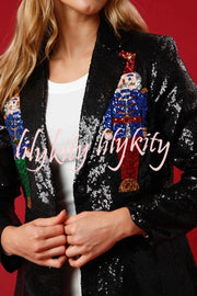 Make Your Christmas High Sequin Nutcracker Lapel Loose Blazer