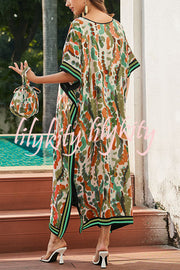 Unique Tie-dye Print V-neck Loose Holiday Cover-up Maxi Dress