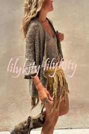 Fashionable Vacation Knit Hollow Bat Sleeve Loose Cardigan