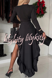 Toast To Midnight Solid Color High Rise Irregular Ruffled High Low Maxi Skirt