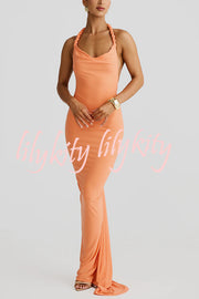 Everything You Want Rope Detail Backless Ruched Stretch Maxi Dress