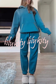 Tasman Braid Trim Kangaroo Pocket Hooded Sweatshirt and Elastic Waist Jogger Pants Set