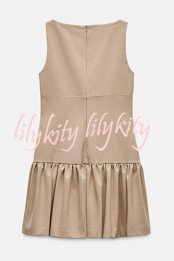 Solid Velvet Bow Embellished Sleeveless Mini Dress