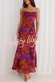 Fashion Tie-dye Backless Suspender Holiday Maxi Dress
