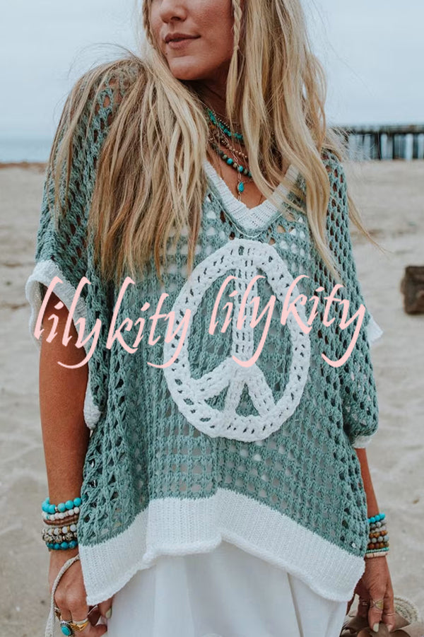 Fashionable V-neck Knitted Hollow Loose Cover-ups