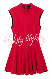 Solid Color Round Neck Sleeveless Waist Mini Dress