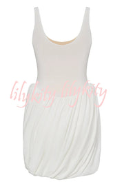 Inspiring Allure Puffy Pleated Draped Trim Tank Stretch Mini Dress