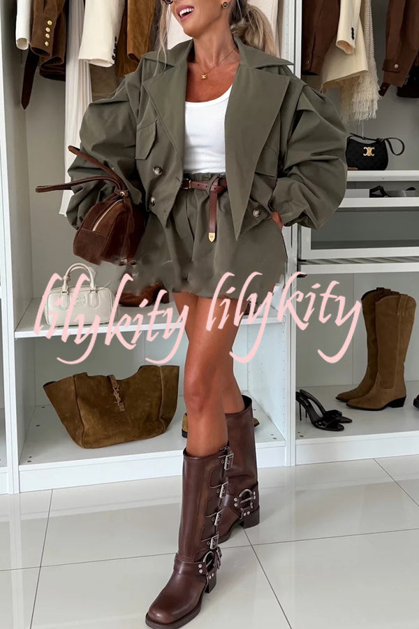 Fashion Style High Rise Elastic Waist Pocketed  Bloomer Shorts