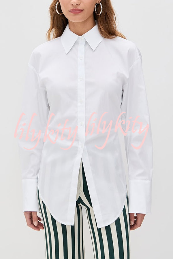 Fall for That Button Long Sleeve Open Back Tie Detail Blouse