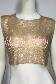 Sexy Metallic Rhinestone Backless Chain Vest