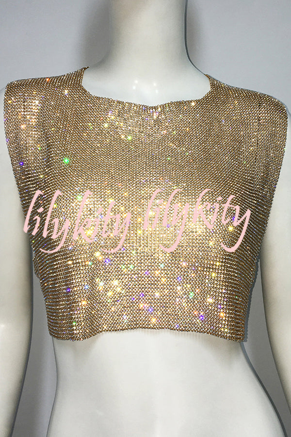 Sexy Metallic Rhinestone Backless Chain Vest