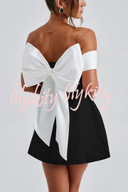 Sexy Contrast Off-the-shoulder Bow-embellished Mini Dress