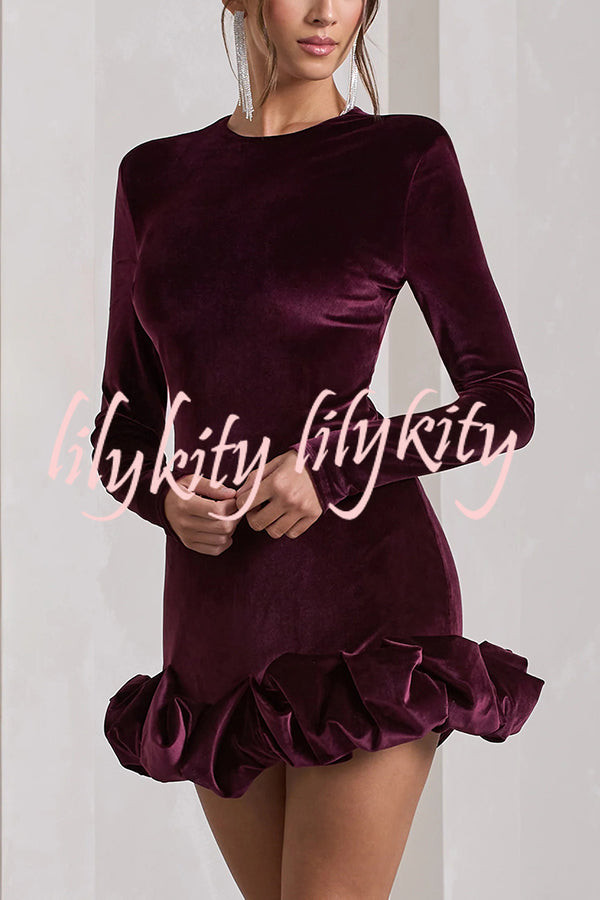Solid Color Velvet Slim-fit Long-sleeved Mini Dress