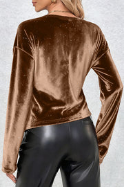 Fashionable Velvet Sequined Long-sleeved Pleated Fitted Top