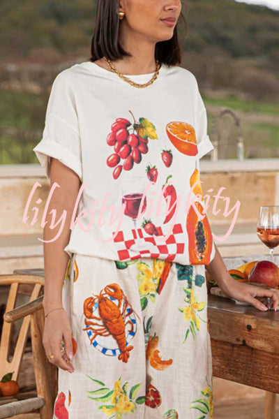 Unique Printed Round Neck Short Sleeve Loose T-Shirt