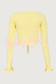 Fashion Ruffled Long-sleeved Tie-cropped Knitted Cardigan